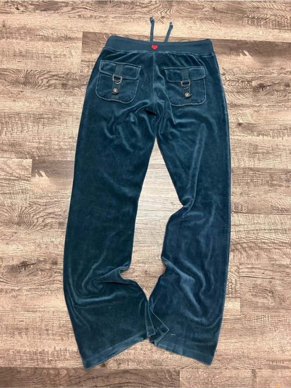 TWISTED HEART Velvet Wide-Leg Jeans in Dark Teal